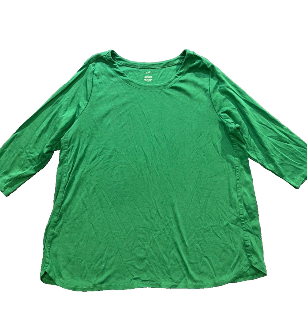 J Jill Green Boat Neck 3/4 Sleeve pima cotton Tunic Top size 2X A010338